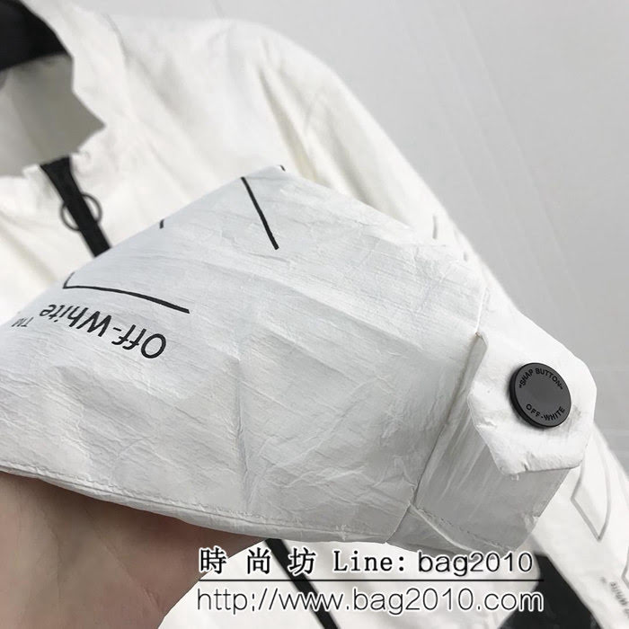 OFF-w19ss春季新款 卡通湯普森印花 定制科技折痕面料 男款風衣外套 ydi2489